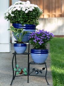 Blue Duo Tone Planter Trio Set - Stylish Indoor/Outdoor Plant Pots