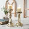 Set of Two Mercury Glass Pillar Candle Holders