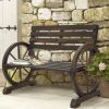 2 Person Farmhouse Wagon Wheel Wooden Bench