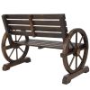 2 Person Farmhouse Wagon Wheel Wooden Bench