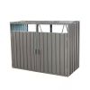 Outdoor Grey Galvanized Steel Garbage Bin Storage Shed - Holds 2 Trash Cans