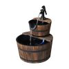 Outdoor 2-Tier Solid Wood Whisky Barrel Waterfall Fountain with Electric Pump