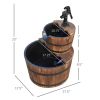 Outdoor 2-Tier Solid Wood Whisky Barrel Waterfall Fountain with Electric Pump