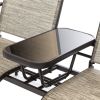 Brown 2-Seater Outdoor Mesh Double Glider Tempered Glass Attached Center Table