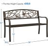 Outdoor Cast Iron Garden Bench in Bronze Metal Finish with Bird Pattern Backrest