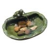 Green Glazed Ceramic Fountain Bird Bath with Frog and Solar Pump