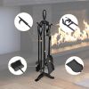 5 Pieces Black Powder Coated Wrought Iron Fireplace Tools Set