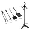 5 Pieces Black Powder Coated Wrought Iron Fireplace Tools Set