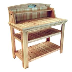 Natural Cedar Wood Potting Bench Garden Work Table with Shelves