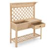 Farmhouse Outdoor Garden Wooden Potting Bench with Storage Drawer and Trellis