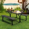 Black Rectangular Picnic Table with Bench Outdoor Patio Dining Set