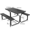 Black Rectangular Picnic Table with Bench Outdoor Patio Dining Set