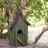 Dark Green Wood Hanging Bird House for Outdoor Garden Deck Patio Tree