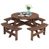 Espresso Wooden 8 Seater Picnic Table Umbrella Hole