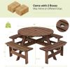 8-Set Outdoor Solid Wood Round Picnic Table with 4 Benches Patio Garden Dining Set