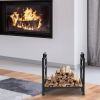 1.5 Ft. Black Metal Firewood Log Rack with Deer Pattern