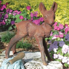 Baby Deer Fawn Brown Metal Outdoor Garden Statue