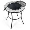 Portable Round Fire Pit Table with Mesh Cover and Fire Poker