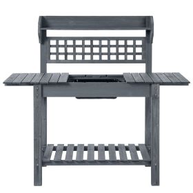 Outdoor Grey Wood Potting Bench Expandable Top with Food Grade Plastic Sink