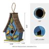 Farmhouse Solid Wood Hanging Birdhouse in Blue Green Yellow Brown