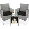 3-Piece Grey PE Wicker Outdoor Patio Furniture Dining Set with Black Cushions