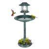 Outdoor Garden Birdbath in Green Copper Patina Finish with Solar Light