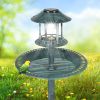 Outdoor Garden Birdbath in Green Copper Patina Finish with Solar Light