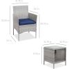 3-Piece Grey PE Wicker Outdoor Patio Furniture Dining Set w/ Navy Blue Cushions