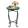 Indoor/Outdoor Green Mosaic Round Side Accent Table Plant Stand