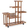 Indoor Outdoor Solid Wood 6-Tier Plant Stand Planter Cart on Wheels