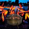 Large Wood Burning Fire Pit Cauldron Style Steel Bowl w/ BBQ Grill, Log Poker, and Mesh Screen Lid