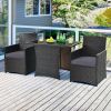 3-Piece Outdoor Patio Furniture Bistro Dining Set in Brown Grey PE Rattan