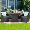 3-Piece Outdoor Patio Furniture Bistro Dining Set in Brown Grey PE Rattan