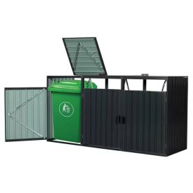 Outdoor Black Galvanized Steel Garbage Bin Storage Shed - Holds 3 Trash Cans