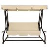 Outdoor 3-Seat Canopy Swing with Beige Cushions for Patio Deck or Porch