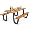 Modern Wooden Picnic Table with 2 Benches Outdoor Patio Dining Set