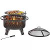 30-inch Black Steel Outdoor Fire Pit Grill with Screen and Poker