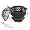 Portable Hex Shaped Wood Burning Fire Pit with Cover and Poker