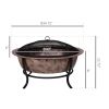 Rustic Outdoor Wood Burning Fire Pit Cauldron Style Steel Bowl w/ Log Poker and Mesh Screen Lid