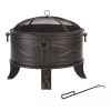 26-inch Round Steel Outdoor Fire Pit with Cover and Poker in Bronze