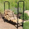 Indoor/Outdoor 4-Ft. Black Metal Firewood Rack with Cover