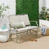 2 Seat Mesh Patio Loveseat Swing Glider Rocker with Armrests in Taupe