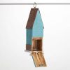 Outdoor Turquoise Blue Wood Bird House with Copper Roof