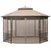 Outdoor 10 x 12 Ft Octagon Gazebo with Mosquito Net Sidewalls and Brown Canopy