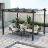 Modern 10 x 12 Ft Outdoor Sturdy Pergola Gazebo with Retractable Beige Canopy