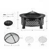 Rustic Steel Outdoor Fire Pit with BBQ Grill with Poker and Mesh Cover