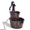 Outdoor 2-Tier Rustic Barrel Water Fountain with Submersible Pump