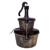 Outdoor 2-Tier Rustic Barrel Water Fountain with Submersible Pump