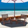 Solid Wood and Rattan 3-Piece Outdoor Patio Furniture Table Chairs Set