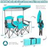 Turquoise Blue 2-Piece Folding Canopy Chair with Cup Holder and Storage Pocket